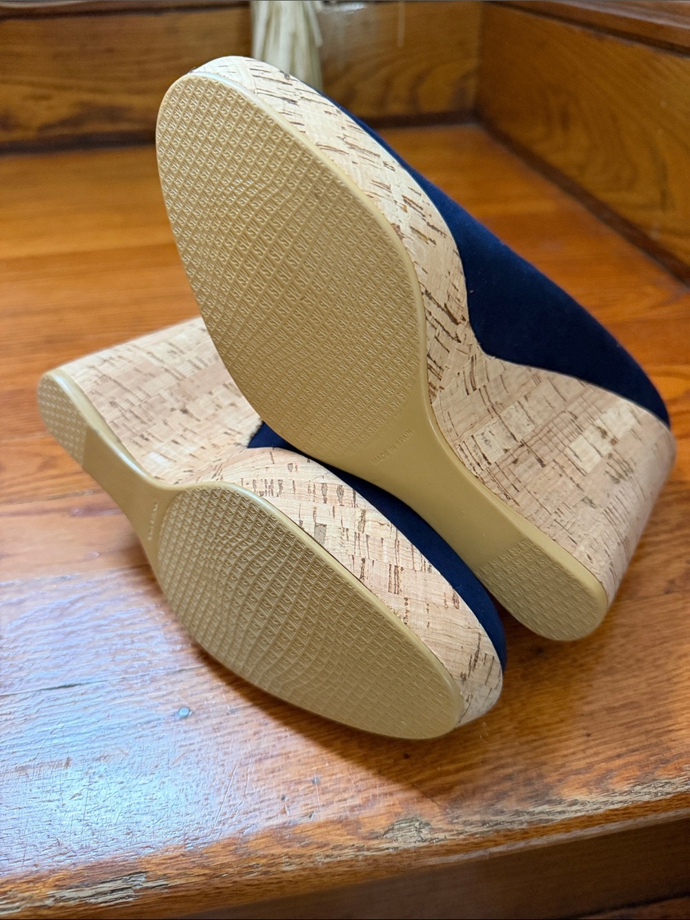 Stuart Weitzman Navy Suede Cork Wedge Heels - Picture 4 of 4